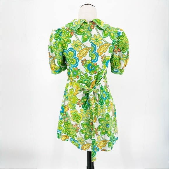Vintage 60s Retro Floral Peter Pan Collar Print Mini Dress - Picture 6 of 8